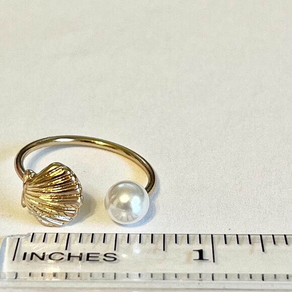 Scallop Sea Shell Ring White Pearl Gold Plated Size 8 9 Island Beach Simulated - Picture 12 of 12